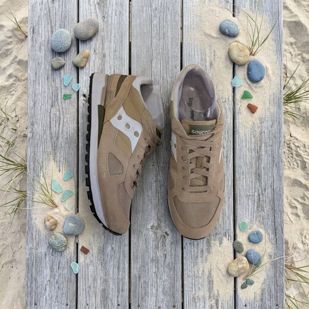 Saucony Shadow Original Mens 7.5 Tan Olive Suede Mesh Sneakers S2108-849